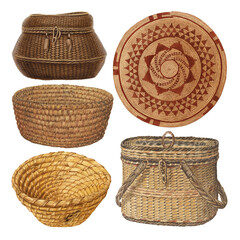 Png wicker baskets design element set, remixed artworks by various artists