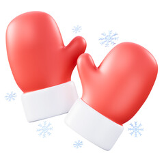 3D Rendered Red Christmas Mittens with Snowflakes