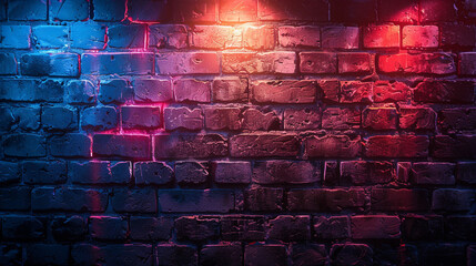 Neon light on brick walls that are not plastered background and texture. 