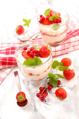 dessert with berries fruits and cream and biscuit
