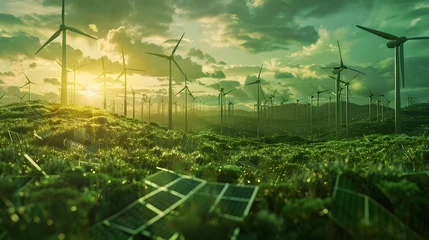 Gordijnen Green concept idea eco power energy. wind turbine © Jan