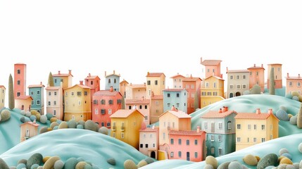 A colorful town with houses of different colors and sizes