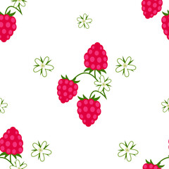 Berries and flowers of raspberry isolated on a white background. Seamless pattern. Background for paper, cover, fabric, interior decor. 