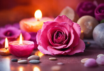 Spa still life with roses and candles - AI generated