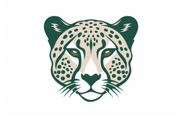 A bold cheetah face icon in shades of deep forest green and moss, featuring clean and strong lines that portray power and grace. Isolated on a white background.