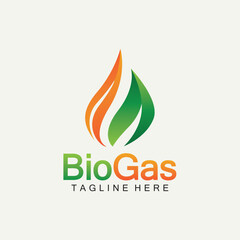 Biogas logo. Oil and gas logo. Biogas logo energy with Fire and leaf elements