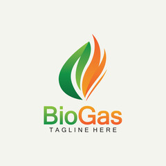 Biogas logo. Oil and gas logo. Biogas logo energy with Fire and leaf elements