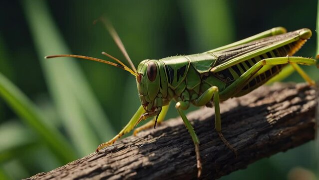 close up of grasshopper on branch