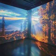 Virtual Window Projections - Envision a technology that uses compact projectors to display live or recorded outdoor scenes on interior walls - obrazy, fototapety, plakaty