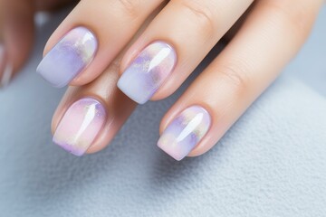 Serene Pastel color of nail polish beauty closeup. Stylish shade natural gel. Generate Ai