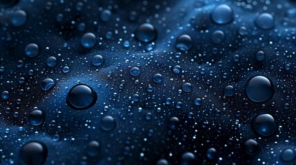 a close up of water droplets on a blue surface