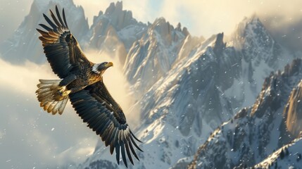 majestic eagle soaring high above the mountains, a symbol of strength and freedom