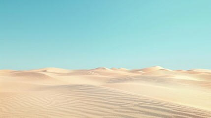 minimalist background of sand dunes stretching to the horizon under a clear blue sky, symbolizing simplicity and solitude