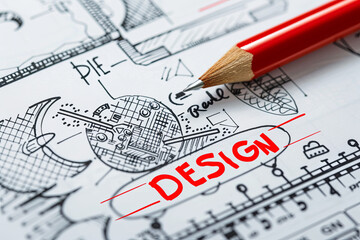 Design Creative Draft Drawing Model Objective Concept , with writing " DESIGN "
