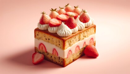 3D Image of Strawberry Shortcake Banana Bread - obrazy, fototapety, plakaty