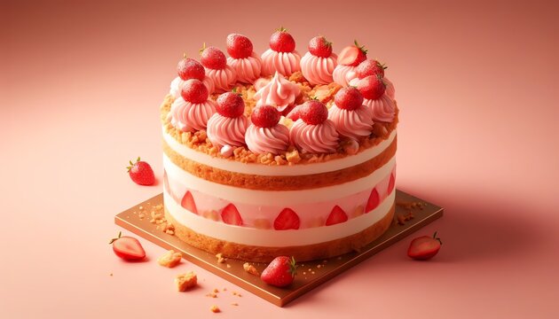 3D Image of Strawberry Crunch Cake