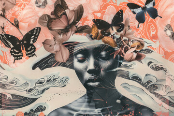 Surreal Butterfly Dreamscape with Ethereal Female Portrait