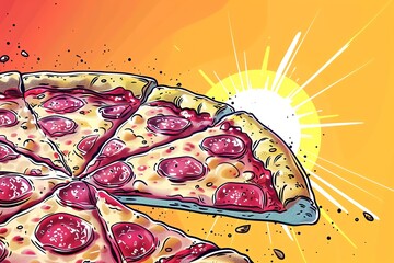Pop art food illustration, copyspace above, cartoonish style, vibrant palette, side lighting