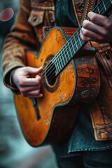 Confident musician holding a guitar