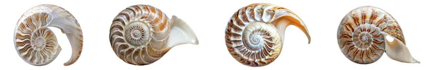 Collection of nautilus isolated on white or transparent background
