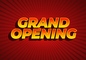 Grand opening. Text effect in yellow red color with 3 dimension effect