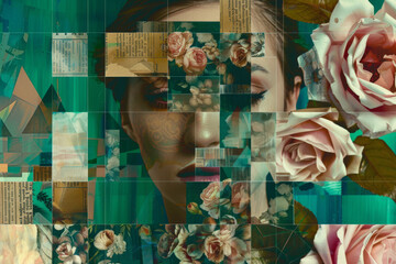 Naklejka premium Abstract Woman Portrait in Floral Mosaic Pattern