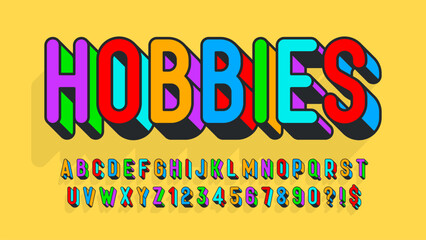 Condensed colorful alphabet design, retro style, trendy characters set.