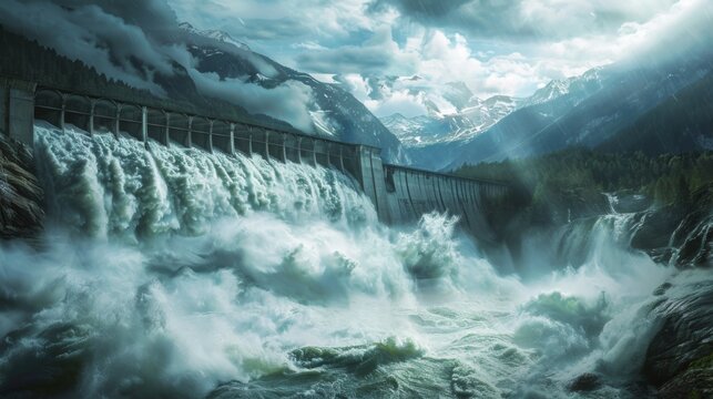 Dam failure, when water rushes forward, bringing with it debris and destruction
