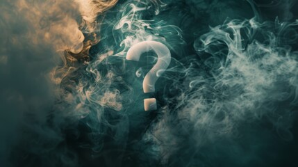 Question mark symbol against a background of billowing dark smoke - obrazy, fototapety, plakaty
