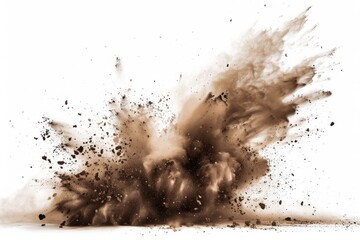 brown Dry soil explosion isolated on a white background. Abstract dust explosion, cutout, cut out,...