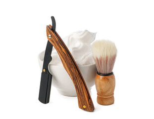 Vintage shaving razor and tools isolated on white - 788415711