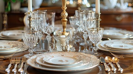 Elegant table set for a golden anniversary celebration - obrazy, fototapety, plakaty