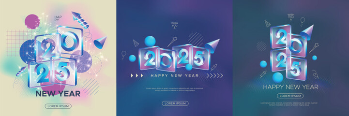 2025 new year square template with 3D number in square glass for new year celebration and party