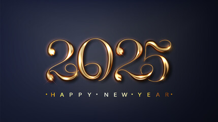 2025 Golden luxury number for Happy New Year banner. Template greeting card, banner, poster. Vector Illustration.