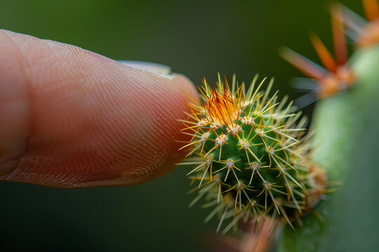 Cactus thorn poking into finger
