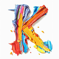 Letter K uppercase. Colorful paint splash on white background