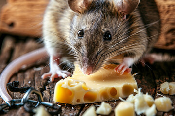 Rat and mousetrap with cheese
 - obrazy, fototapety, plakaty