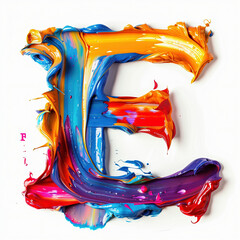 Letter E uppercase. Colorful paint splash on white background