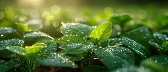 Post-Rain Gleam on Soybean Sprouts. Concept Agriculture, Growth, Soil Health, Weather Impacts, Farming Techniques