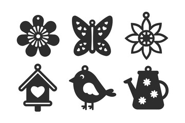 Set of 6 spring designs for earrings, pendant or keychain. Jewelry silhouette cut template. Laser cutting with leather, wood or metal. Vector stencils © LanaLana