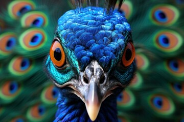 Radiant Peacock bird closeup. Parrot beauty. Generate Ai