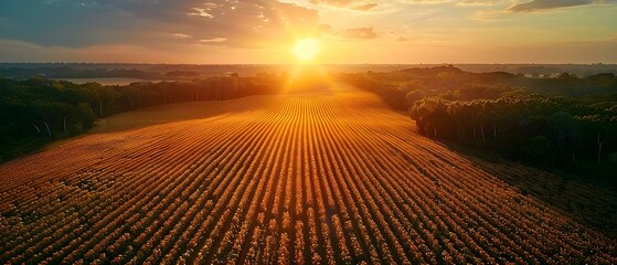 Sundown Over Mato Grosso Soy Fields. Concept Landscapes, Nature Photography, Agriculture, Sunsets, Brazilian Countryside - obrazy, fototapety, plakaty