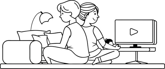 Heartwarming Line Art Depicting the Unbreakable Connection Between a Mother and Her Son on Mother's Day