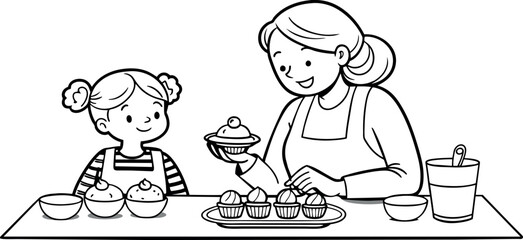 Heartwarming Line Art Depicting the Unbreakable Connection Between a Mother and Her Son on Mother's Day