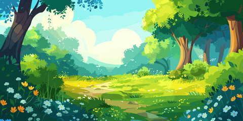 Blank background nature spring sunny day vector cartoon illustration 