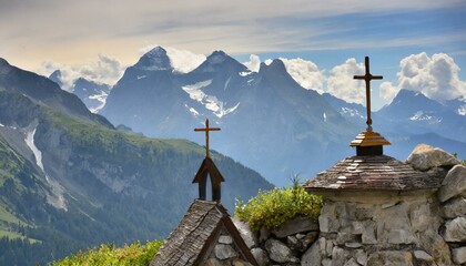 church in the mountains - obrazy, fototapety, plakaty