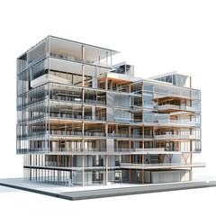 Advanced 3D BIM Render of a Multi-Storey Building With Digital Twin Technology on White Background