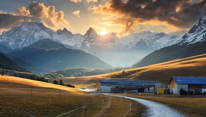 swiss mountains in the evening - obrazy, fototapety, plakaty