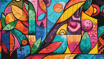 Abstract art nature, flowers, plants, leaves, cheerfull, colorfull, street art, texture, techno festival. 3D render vector concept design. © BananaBee