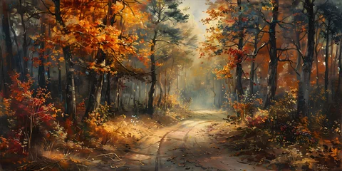Foto op Canvas Pathway through a fantasy forest with rays of sunlight shining down. © Nataliia